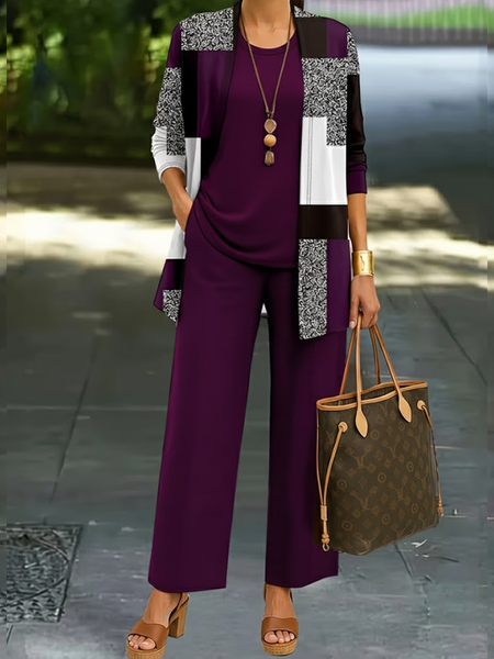 

Women Plain Two-Piece Set Daily Long Sleeve Casual Spring/Fall Multi-Piece Set Matching Set, Purple, Sets