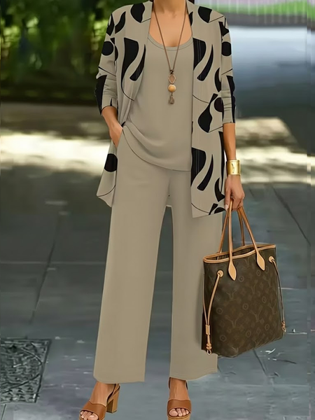 

Women Plain Two-Piece Set Daily Long Sleeve Casual Spring/Fall Multi-Piece Set Matching Set, Khaki, Suit Set