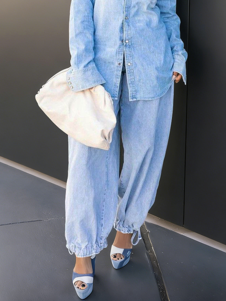 

Casual Loose Denim Plain Jeans, Denim blue, Jeans