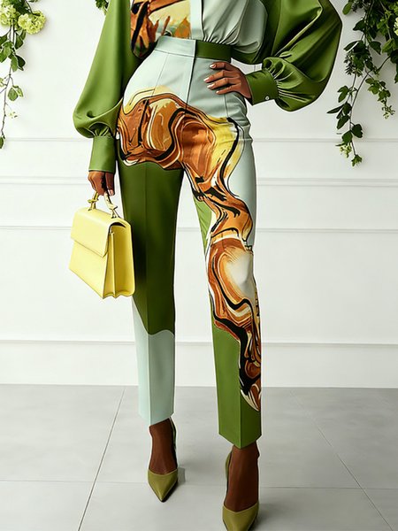 

Elegant Random Print Printing Fashion Pants, Green, Pants