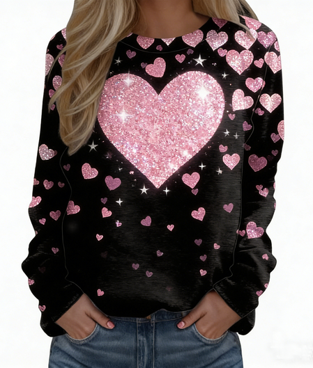 

Casual Heart/Cordate Crew Neck Long Sleeve T-shirt, As picture, T-shirts