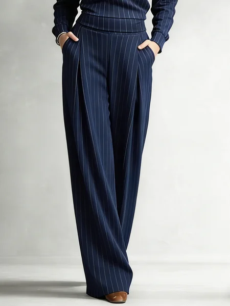

Casual Striped Straight Pants, Royal blue, Pants
