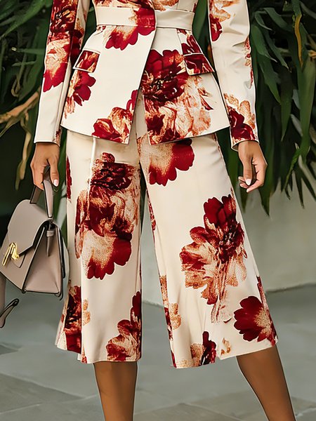 

Elegant Floral Printing Straight Pants, As picture, Shorts