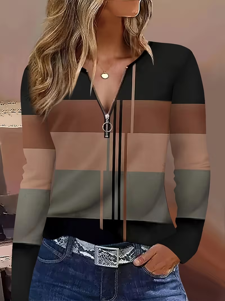 

Women Abstract Long Sleeve Tee T-shirt V Neck Printing Vintage Spring/Fall Top, Brown, T-Shirts