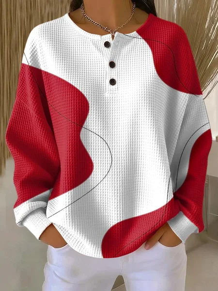 

Casual Crew Neck Abstract Sweatshirt Printing, White-red, Hoodies & Sweatshirts