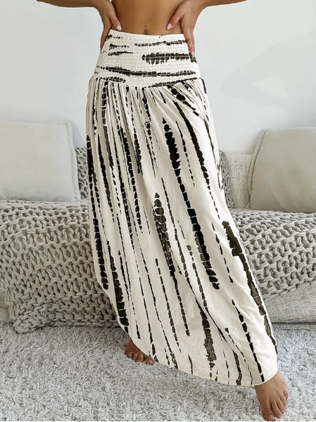 

Casual Abstract Stripes A-Line High Waist Maxi Skirt, White, Skirts