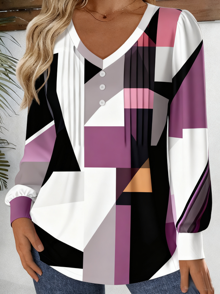

Casual Abstract Stripes Crew Neck Long Sleeve T-shirt, As picture, Blouses