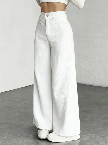 

Women's Elastic Waist H-Line Wide Leg Pants Daily Going Out Pants Deep Brown Casual Split Joint Plain Spring/Fall Pants, White, Pants