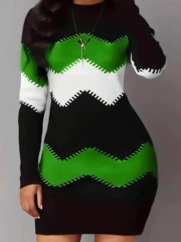 

Women Striped Long Sleeve Spring/Fall Split Joint Dress Hoodie Party Casual Midi Hip Skirt Bodycon Dress, Green, Dresses