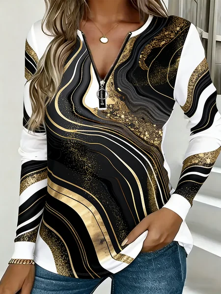 

Vintage Chevron V Neck Long Sleeve T-shirt, Black, T-shirts