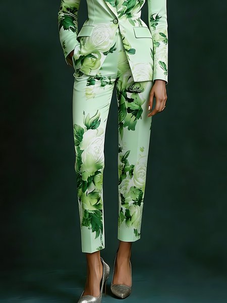 Elegant Floral Printing Straight Pants