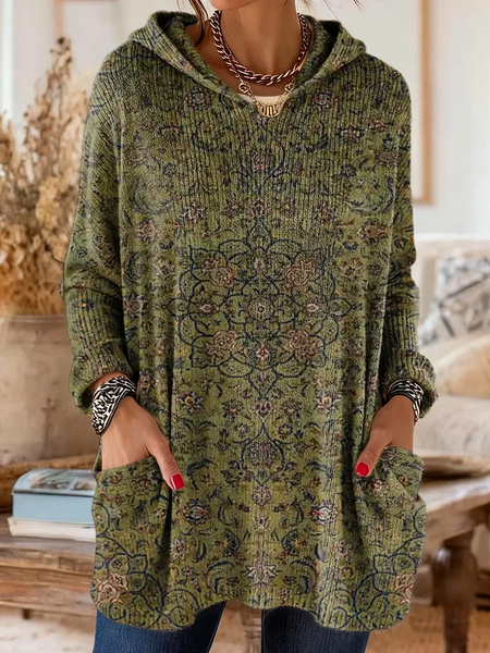 

Women Floral Spring/Fall Printing Long Sleeve Vintage Daily Hoodie, Green, Sweatshirts & Hoodies