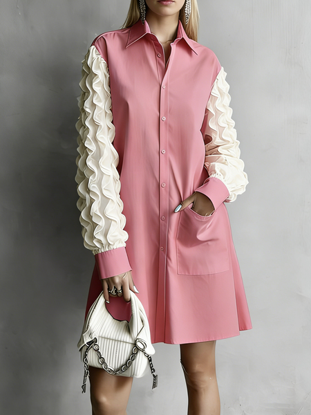 

Urban Color Block Shirt Collar Mini Dress, Pink, Mini Dresses