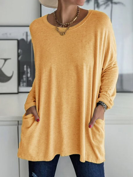 

Women Plain Long Sleeve Tee T-shirt Crew Neck Printing Vintage Spring/Fall Top, Yellow, T-Shirts