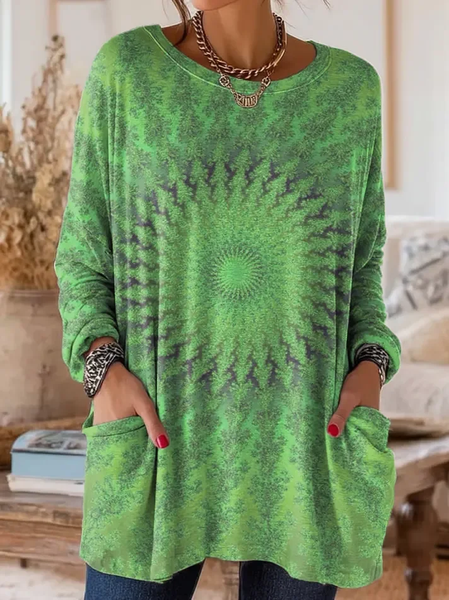 

Women Abstract Long Sleeve Tee T-shirt Crew Neck Printing Vintage Spring/Fall Top, Green, T-Shirts