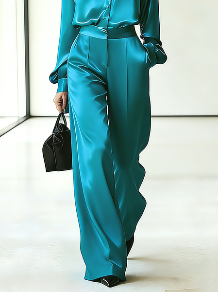 

Urban Plain Wide Leg Pants, Cyan, Pants