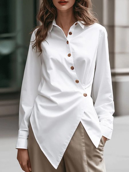 Cotton Urban Plain Asymmetrical Shirt Collar Shirt