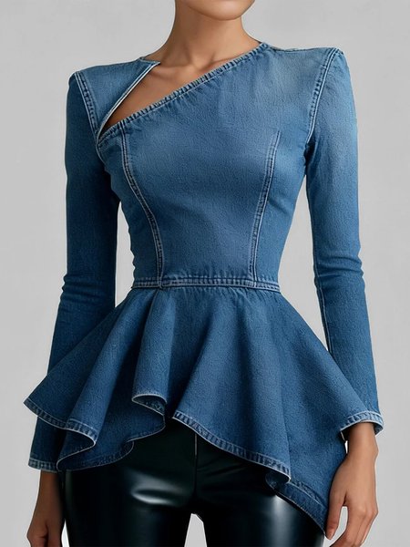 Denim Urban Plain Asymmetric Top