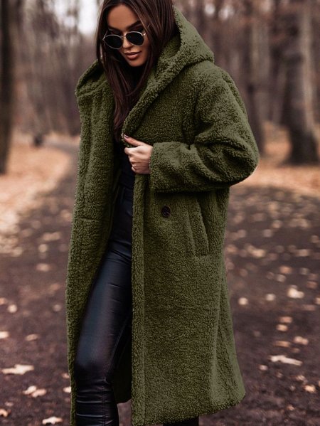 

Plain Split Joint Lady Romance Coat, Army green, Outerwear