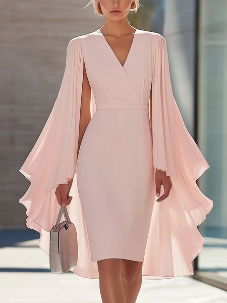 Elegant Plain Dolman Sleeve V Neck Party Mini Dress