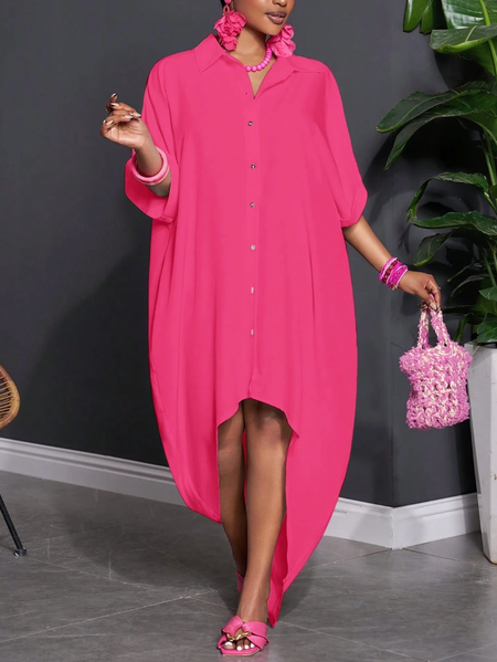 Casual Plain Buttoned Midi Dress