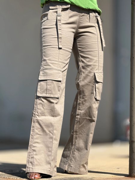 

Casual Plain Pockets Cargo Pants, Light khaki, Pants
