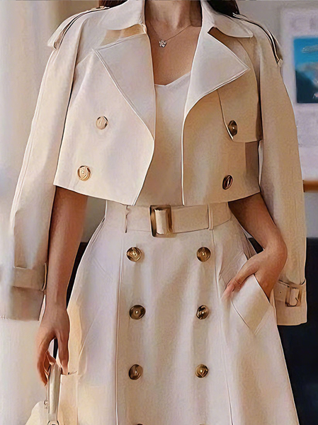 Casual Buttoned Plain Lapel Collar Trench Coat
