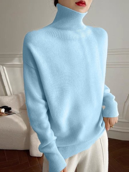 

Women Plain Long Sleeve Comfy Street Split Joint Sweater, Sky blue, Sweaters
