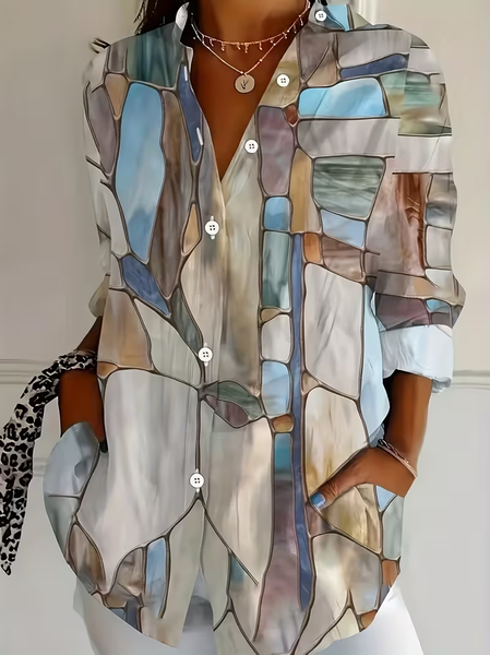 

Shirt Collar Regular Sleeve Long Sleeve Abstract Buckle Regular Loose Button Up Shirt Shirt For Women, As picture, Shirts