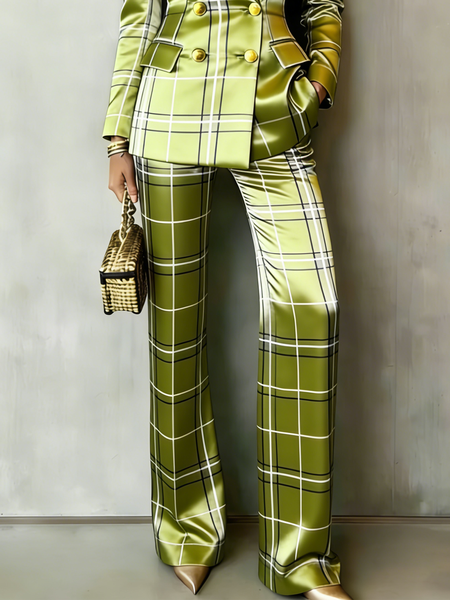 

Urban Plaid Straight Pants, Green, Pants