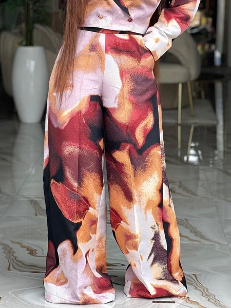 

Urban Abstract Printing Fashion Straight Pants, As picture, Pants