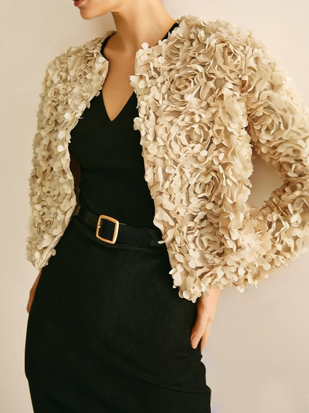 

Elegant Plain Crew Neck Jacket, Apricot, Jackets