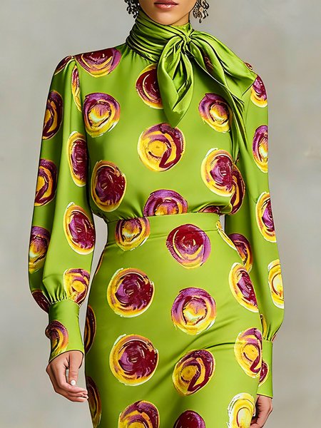 

Elegant Abstract Polka Dots Printing Blouse, Green, Blouses and Shirts