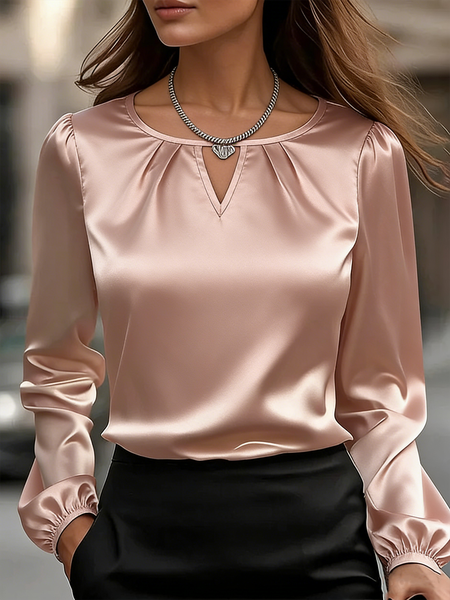 

Long Sleeve Plain Lightweight Loose Shirt For Women, Pink, Blouses