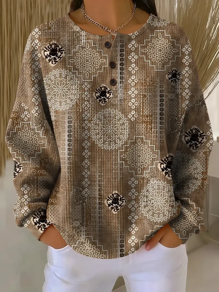 

Women Abstract Crew Neck Printing Casual Spring/Fall Long Sleeve Sweatshirt, Brown, Sweatshirts & Hoodies