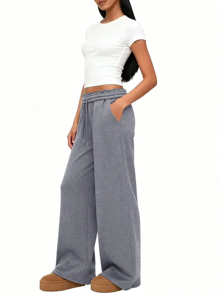 

Women's Elastic Waist H-Line Wide Leg Pants Daily Going Out Pants Coffee Casual Split Joint Plain Spring/Fall Pants, Light gray, Pants