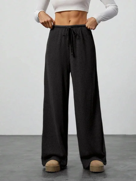 

Women Plain Long Elastic Waist Pants Casual Spring/Fall Trousers, Black, Pants