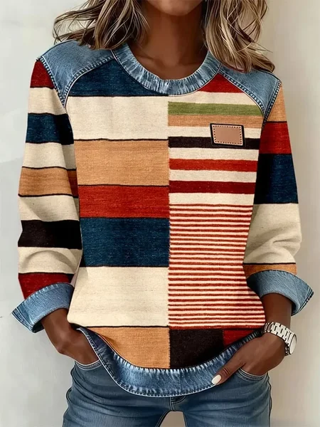 

Women Abstract Crew Neck Printing Vintage Spring/Fall Long Sleeve Sweatshirt, As picture, Sweatshirts & Hoodies