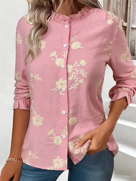 

Long Sleeve Floral Regular Loose Shirt For Women, Pink, Shirts