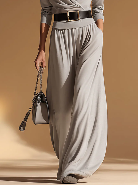 

Casual Plain Straight Pants, Gray, Pants