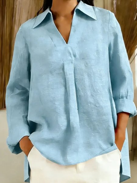 

Casual Plain Shirt Collar Blouse, Blue, Blouses & Shirts