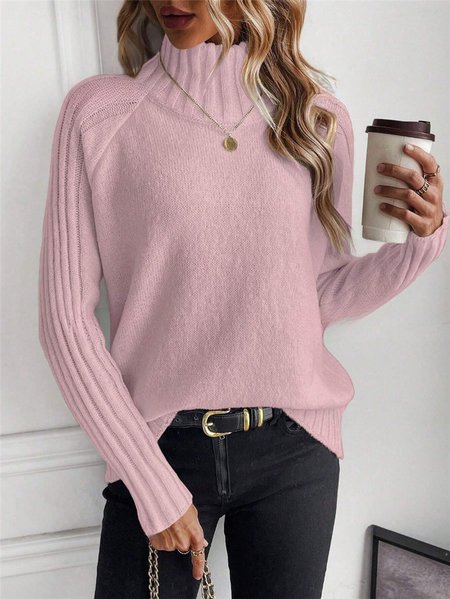 

Split Joint Mock Neck Wool/Knitting Urban Sweater, Pink, Sweaters