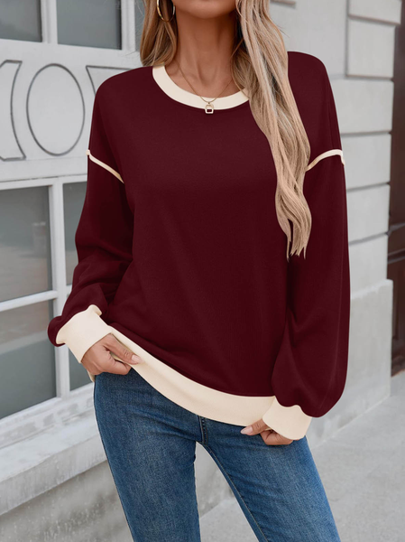 

Vintage Crew Neck Color Block Sweatshirt, Wine red, Hoodies & Sweatshirts