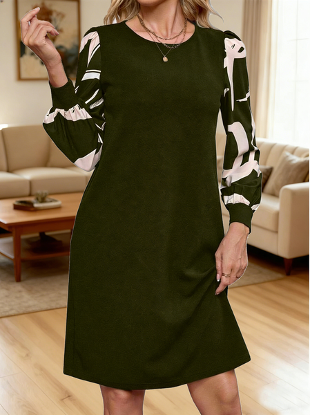 

Women Geometric Spring/Fall Dress Crew Neck Long Sleeve Fit & Flare Dress A-Line Dress, Green, Dresses