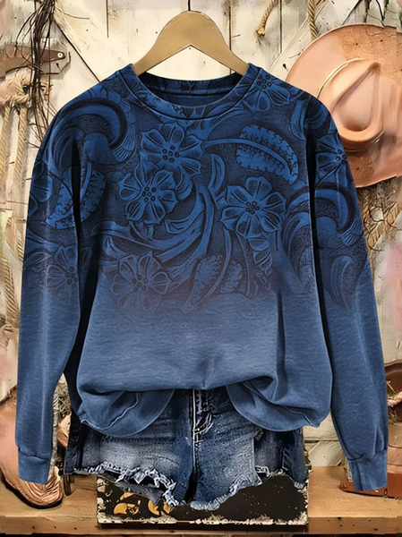 

Casual Crew Neck Floral Sweatshirt Printing, Blue, Hoodies & Sweatshirts