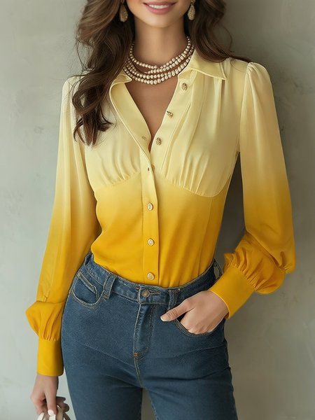 

Urban Ombre Printing Shirt Collar Shirt, Yellow, Blouses and Shirts