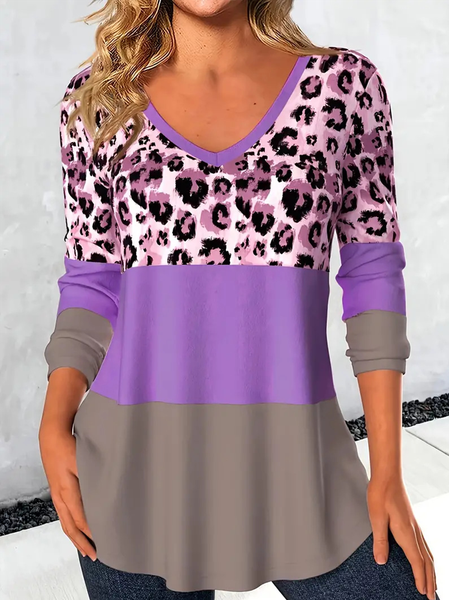 Elegant Color Block Crew Neck Long Sleeve T-shirt