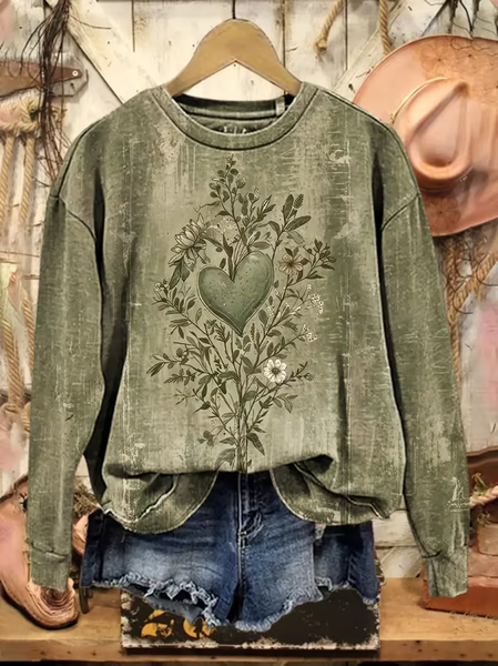 

Women Floral Crew Neck Printing Casual Spring/Fall Long Sleeve Sweatshirt, Green, Sweatshirts & Hoodies