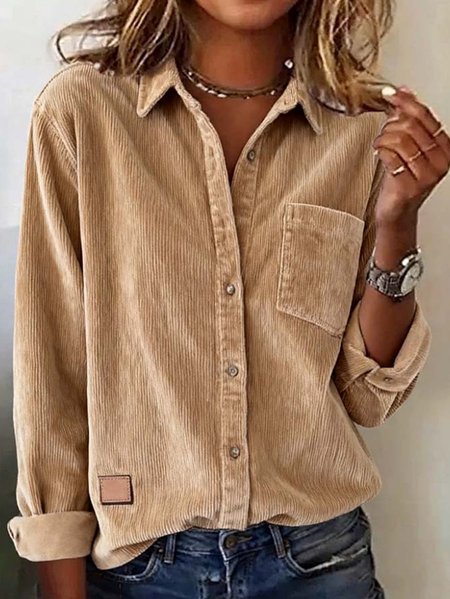 

Women's Long Sleeve Shirt Spring/Fall Camel Plain Split Joint Polyester Cotton Shawl Collar Daily Going Out Casual Top, Blouses & Shirts