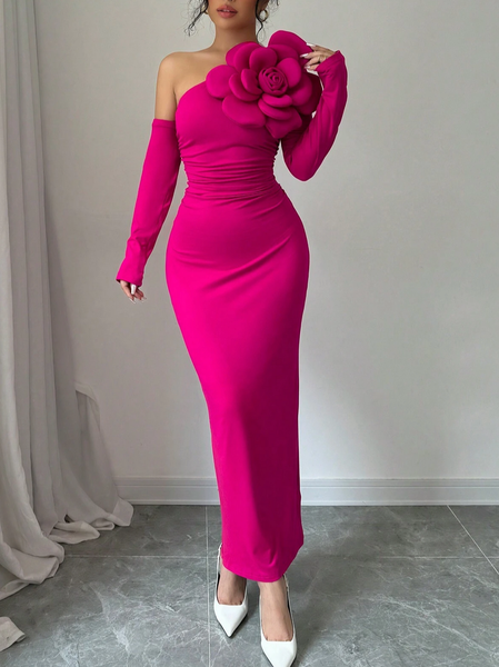 

Urban Plain 3D Floral One Shoulder Maxi Dress, Pink, Maxi Dresses